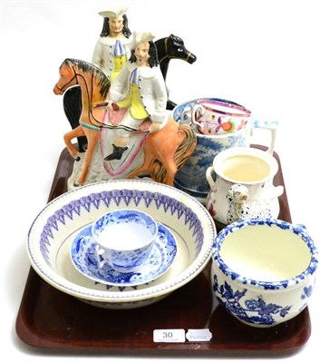 Lot 30 - A pair of Dick Turpin figures, assorted Staffordshire and other pottery