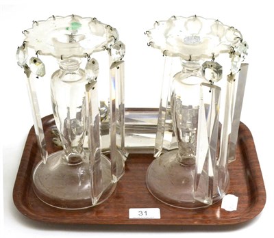 Lot 31 - A pair of 19th century glass lustre drop candlesticks