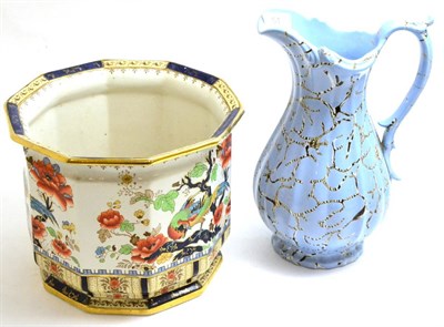 Lot 51 - A Losol ware octagonal cache pot and a Victorian marbled pottery jug