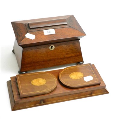 Lot 58 - A rosewood tea caddy and an inlaid book slide