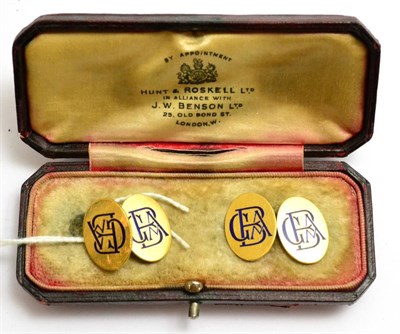 Lot 66 - A pair of cufflinks, enamelled with initials 'CBA'