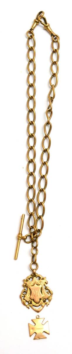 Lot 84 - A curb linked chain with each link stamped '375', with attached 9ct gold presentation medal,...