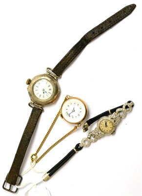 Lot 88 - A lady's diamond set wristwatch, inside case back inscribed platinum, a lady's wristwatch with case