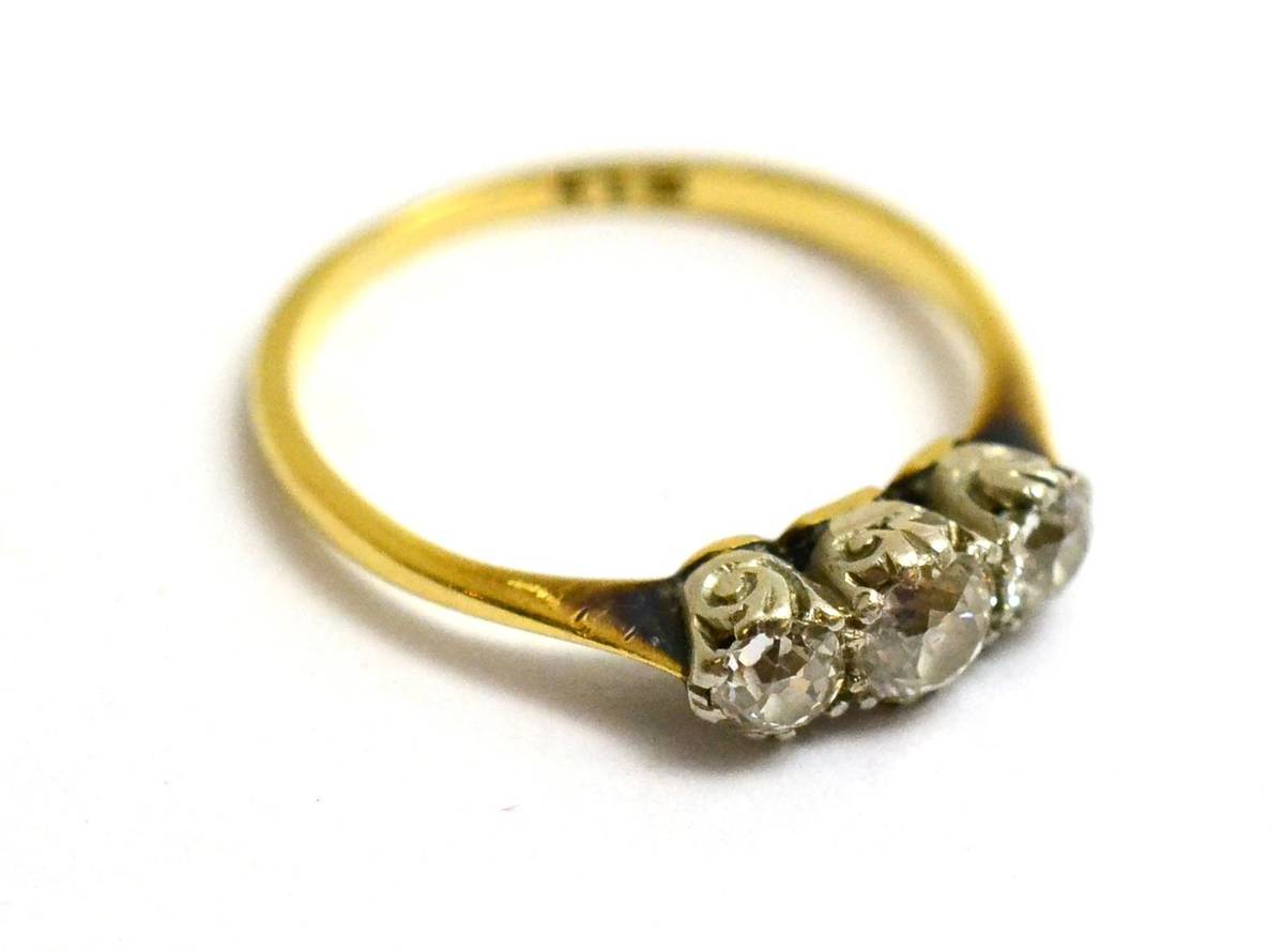 Lot 119 - A diamond three stone ring, total estimated diamond weight 0.50 carat approximately