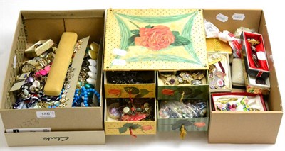 Lot 146 - A quantity of costume jewellery in three boxes