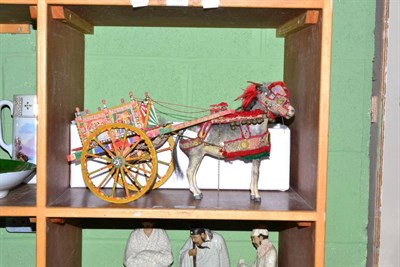 Lot 158 - A painted wooden Sicilian carretto (donkey and cart model)