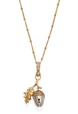 Lot 204 - An 18 Carat Gold Diamond Set Acorn Bell Pendant, on Chain, by Annoushka, a white and yellow...