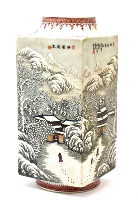 Lot 233 - A Chinese vase of square form decorated with snowy scenes, 31cm high