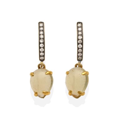 Lot 211 - A Pair of 18 Carat Gold Citrine and Diamond Earrings, by Annoushka, a curved bar of round brilliant