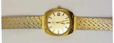 Lot 250 - A plated automatic calendar centre seconds wristwatch, signed Omega, Seamaster Cosmic