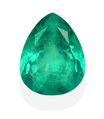 Lot 217 - A Loose Pear Cut Emerald, weighing 19.18 carat  The emerald is accompanied by an Emerald Report...