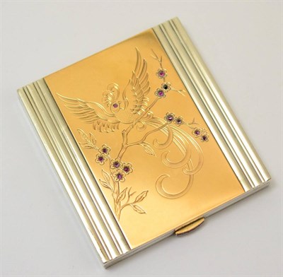 Lot 266 - A Continental gold, silver and ruby cigarette case (one stone missing)