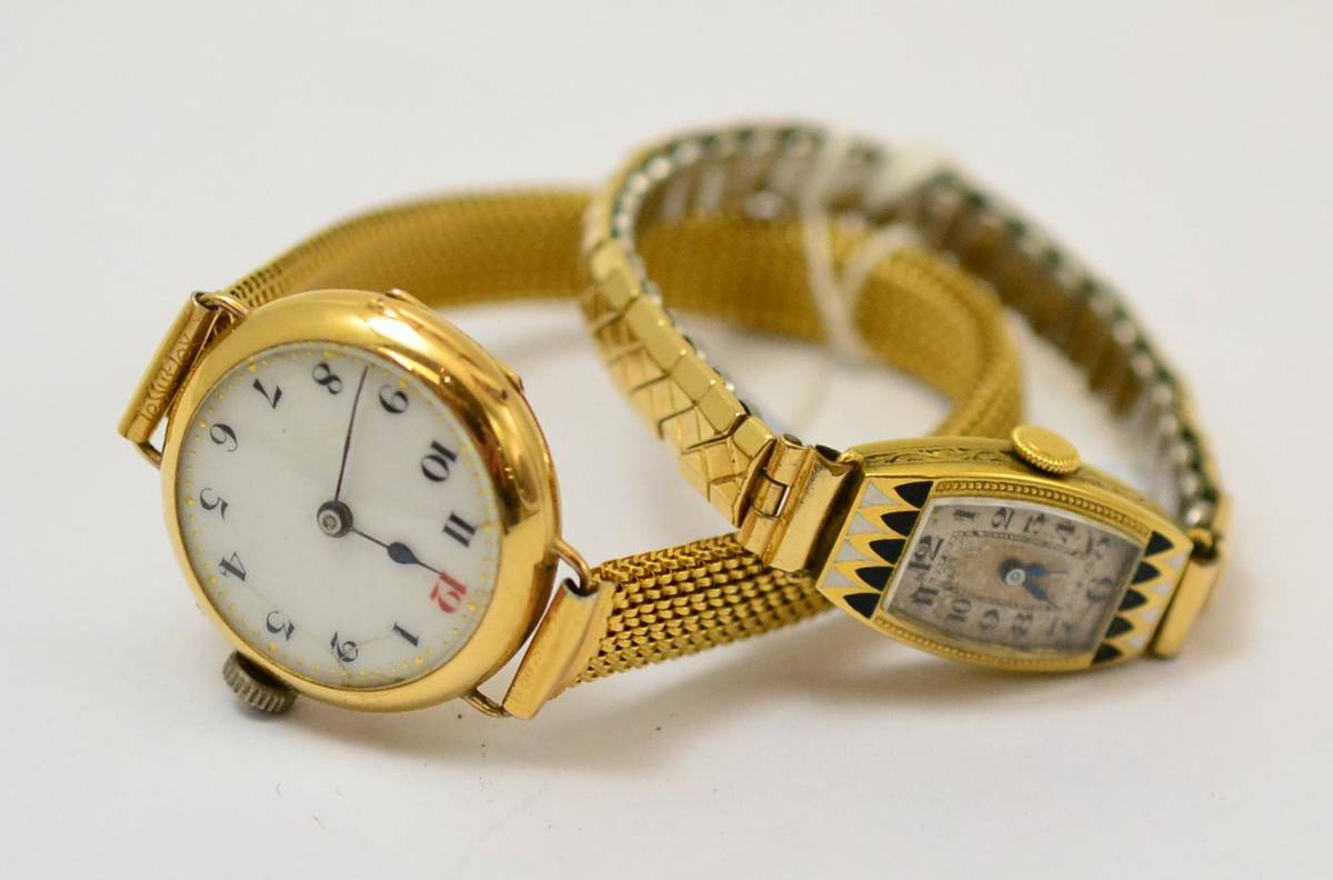 Lot 274 - A lady's 15ct gold wristwatch and an enamel 18ct gold lady's wristwatch (2)