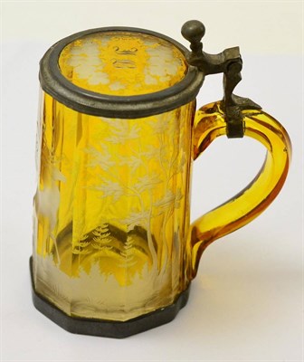 Lot 292 - German amber tankard etched with a stag