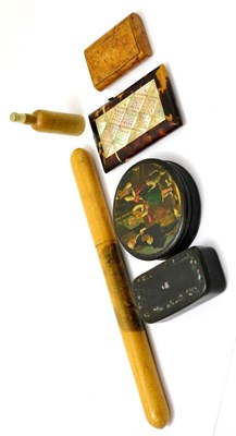 Lot 306 - Victorian snuff box, tortoiseshell and mother-of-pearl card case, needle case, etc