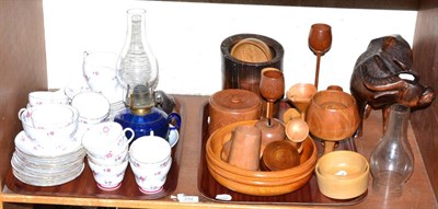 Lot 332 - Shelley tea set, bamboo brush pot, carved water buffalo, modern treen etc (one shelf)