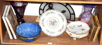 Lot 333 - A Doulton bowl, a pair of Wedgwood dishes, reproduction Art Deco figural lamp, a glass vase,...