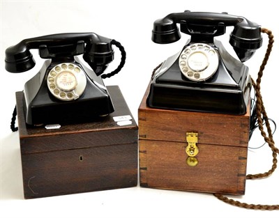 Lot 343 - Two Bakelite rotary dial telephones together with two 19th century boxes