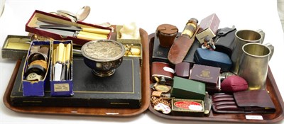 Lot 353 - A quantity of collectors items, Elgin pocket watch, Dunhill cased lighter etc (on two trays)