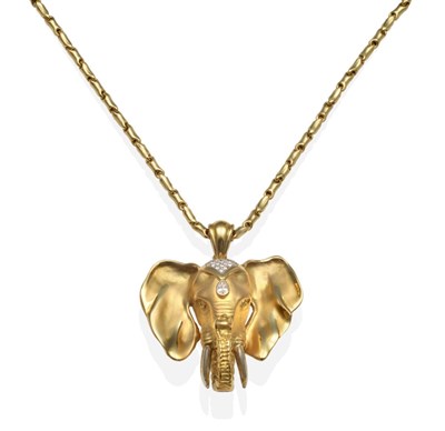Lot 233 - A Diamond Elephant Pendant, on a Chimento Chain, an elephant head realistically modelled, with...