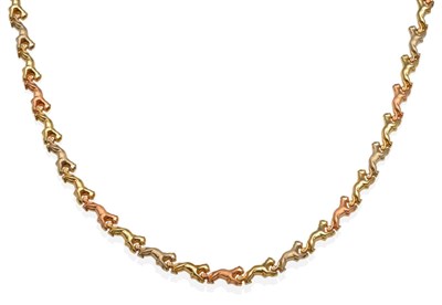 Lot 234 - An Italian Necklace, of alternating brushed and bright polished white, rose and yellow coloured...