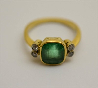 Lot 373 - An emerald and diamond ring, stamped '18CT'