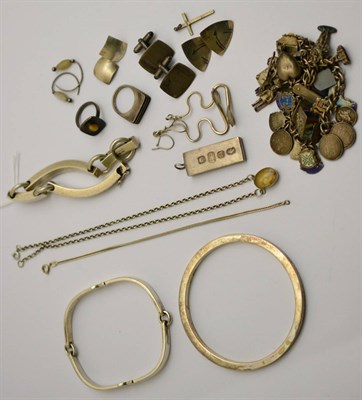 Lot 376 - Assorted silver and white metal jewellery including a bracelet marked 'Orlandini', souvenir...