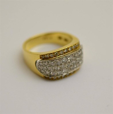 Lot 384 - A diamond cluster ring, the chunky squared setting inset with round brilliant cut diamonds, on...