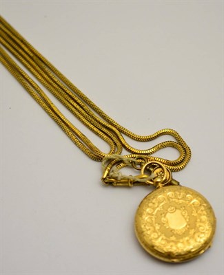 Lot 406 - A fob watch stamped '18K' on a long length chain