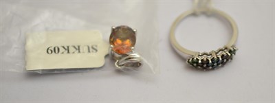 Lot 415 - A 9ct gold multi-colour diamond ring and a scapolite pendant (with reports)