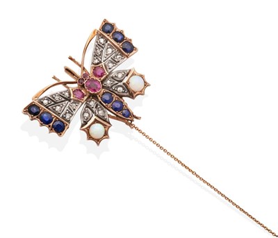 Lot 241 - A Victorian Butterfly Brooch, with ruby set eyes and thorax, sapphire set abdomen and...