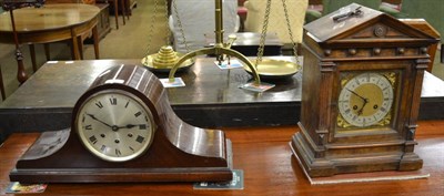 Lot 433 - A 19th century walnut cased mantel clock of architectural form with German movement together...