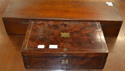 Lot 434 - A 19th century brass inlaid mahogany writing slope together with a mahogany box with lift out...