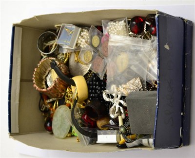 Lot 441 - Box of costume jewellery, silver compact and coins