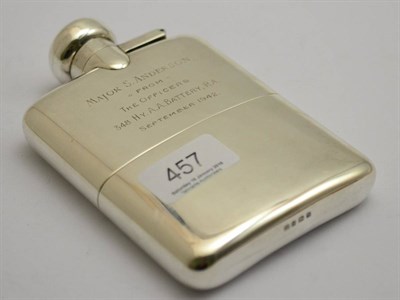 Lot 457 - A silver hipflask (heavy gauge) with pull off base