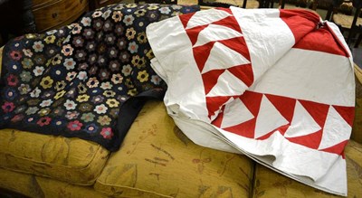 Lot 462 - A white and red Durham and applique quilt and a patchwork cloth