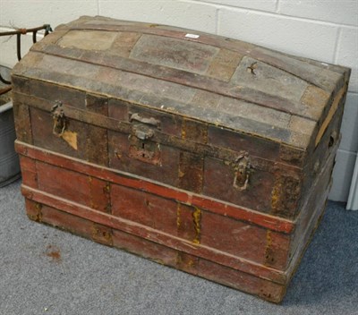 Lot 1000 - Metal bound domed top travelling trunk