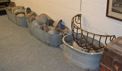 Lot 1001 - Three galvanized basins together with a quantity of water troughs and a hay rack