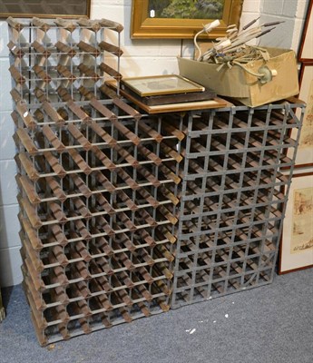 Lot 1020 - Four wine racks, quantity of framed articles, wall lights