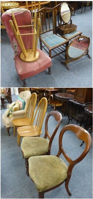 Lot 1041 - Pair of Victorian balloon back dining chairs, pair of mahogany dining chairs, button back...