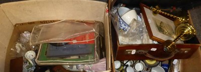 Lot 1080 - A group of items including glass ceramics, wall timepiece, periodicals etc (two boxes)