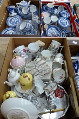 Lot 1112 - Quantity of Old Willow wares, Royal Commemoratives etc (three boxes)