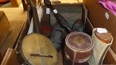 Lot 1117 - A group of miscellaneous items including ukulele, reproduction crossbow, parasol, 19th century...