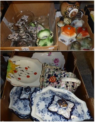 Lot 1131 - A group of miscellaneous china, glass and silver plate including a Victorian painted glass urn...