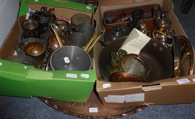 Lot 1135 - A group of 19th century and later copper including chocolate pot, fish kettle, jam pan, pans,...