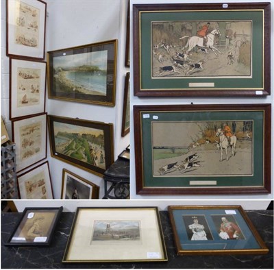 Lot 1136 - A quantity of framed articles including 19th century and later engravings and prints, two...