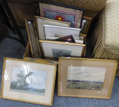 Lot 1137 - A group of framed articles including engravings, watercolours and prints etc