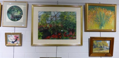 Lot 1144 - Anne Mendelow (20th century) ";The Greenhouse";, signed, oil, together with a further work by Tiana