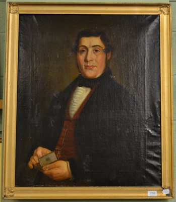 Lot 1155 - A 19th century oil on canvas portrait a gentleman, inscribed verso John Howarth Pickup aged 31...