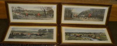 Lot 1165 - A set of four engravings after E A S Douglas of hunting scenes, in oak frames